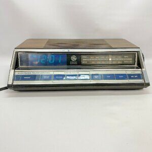 Vintage GE 7-4662A Electronic Touch AM/FM Alarm Clock Radio, Wood Grain - Tested